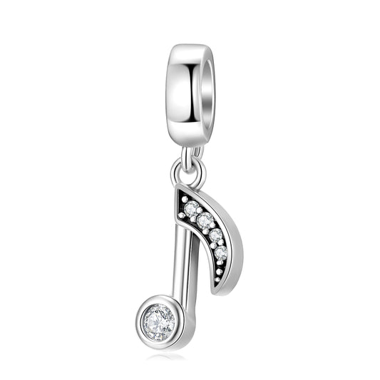 S925 Sterling Silver Music Note Dangle Charm Sparkling Pendant Bead For DIY Charm Bracelet Necklace Jewelry Gift
