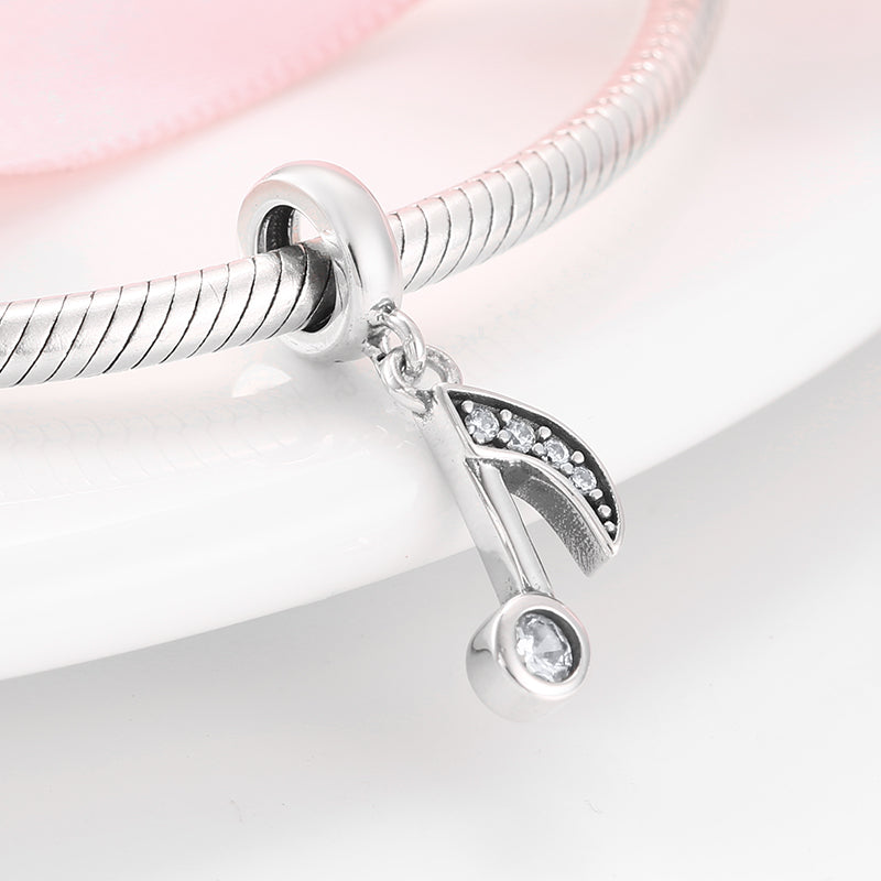 S925 Sterling Silver Music Note Dangle Charm Sparkling Pendant Bead For DIY Charm Bracelet Necklace Jewelry Gift
