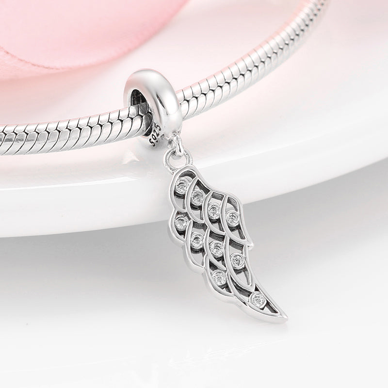 S925 Sterling Silver Angel Wings Heart Dangle Charm Love Pendant Bead For DIY Charm Bracelet Necklace Jewelry Gift