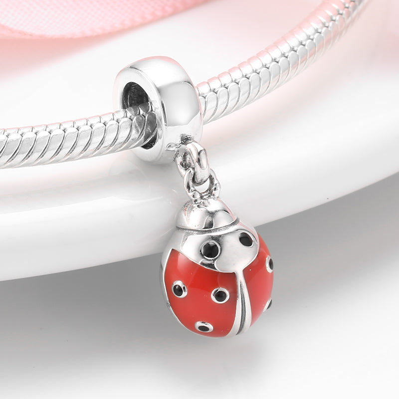 S925 Sterling Silver Seven Star Ladybug Dangle Charm Red Cute Animal Pendant Bead For DIY Charm Bracelet Necklace Jewelry Gift