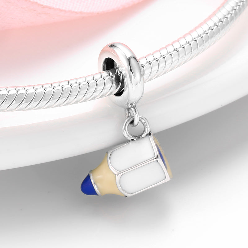 S925 Sterling Silver Pencil Dangle Charm Cute Cartoon Pendant Bead For DIY Charm Bracelet Necklace Jewelry Gift