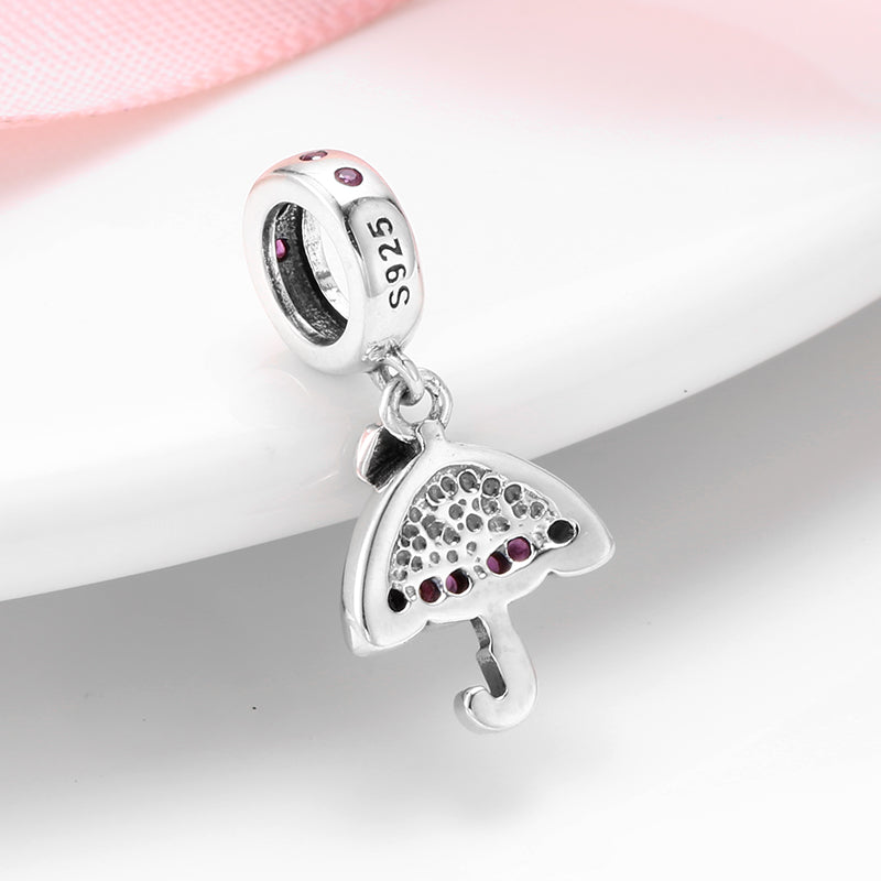 S925 Sterling Silver Umbrella Dangle Charm Pink Pendant Bead For DIY Charm Bracelet Necklace Jewelry Gift