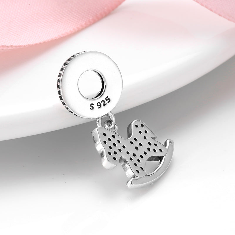 S925 Sterling Silver Rocking Horse Dangle Charm Full Rhinestone Pendant Bead For DIY Charm Bracelet Necklace Jewelry Gift