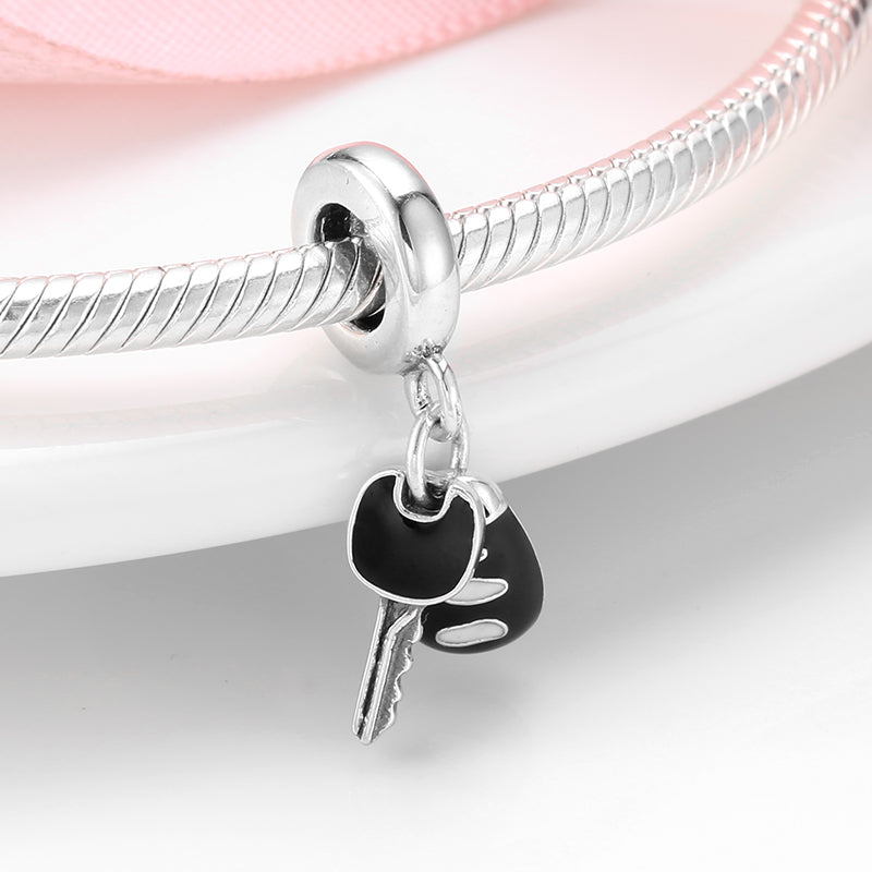 S925 Sterling Silver Car Key Dangle Charm Creative Pendant Bead For DIY Charm Bracelet Necklace Jewelry Gift