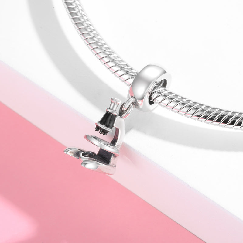 S925 Sterling Silver Microscope Dangle Charm Science Theme Pendant Bead For DIY Charm Bracelet Necklace Jewelry Gift
