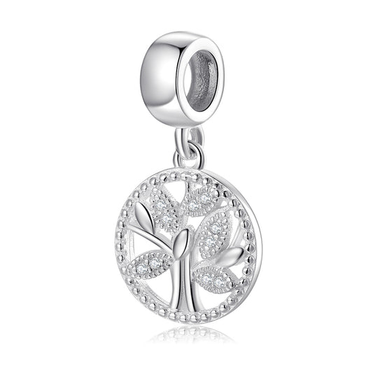 S925 Sterling Silver Tree Of Life Dangle Charm Hollow Round Pendant Bead For DIY Charm Bracelet Necklace Jewelry Gift
