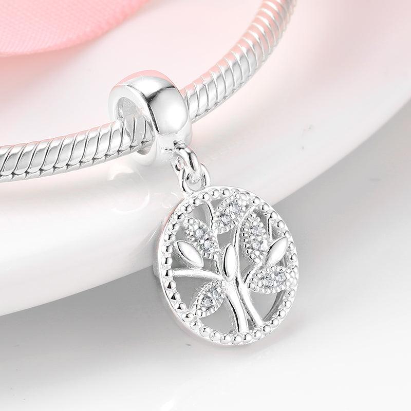 S925 Sterling Silver Tree Of Life Dangle Charm Hollow Round Pendant Bead For DIY Charm Bracelet Necklace Jewelry Gift