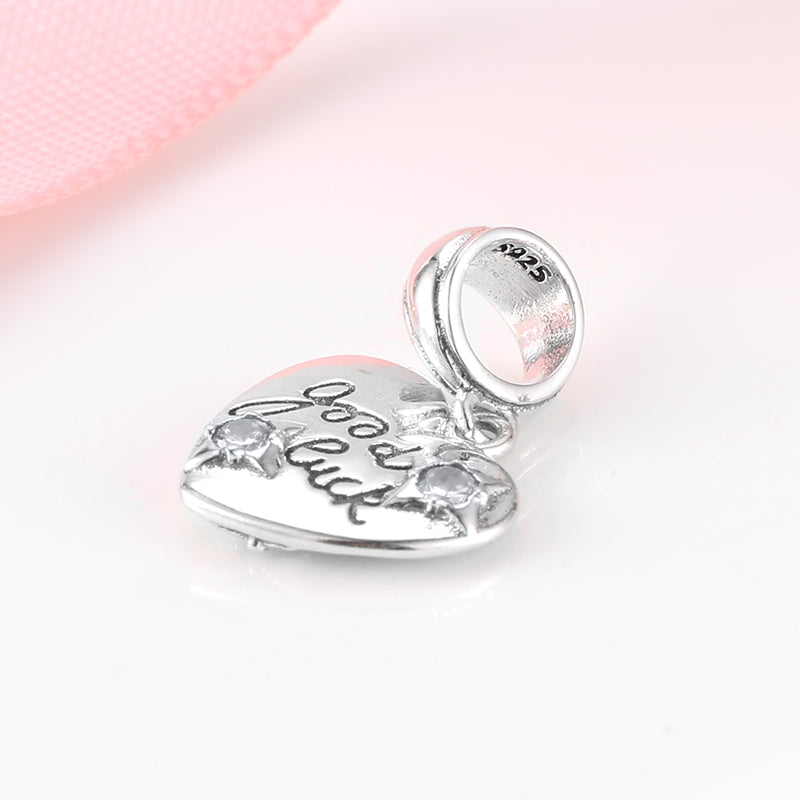S925 Sterling Silver Heart Dangle Charm Engraved Good Luck Pendant Bead For DIY Charm Bracelet Necklace Jewelry Gift