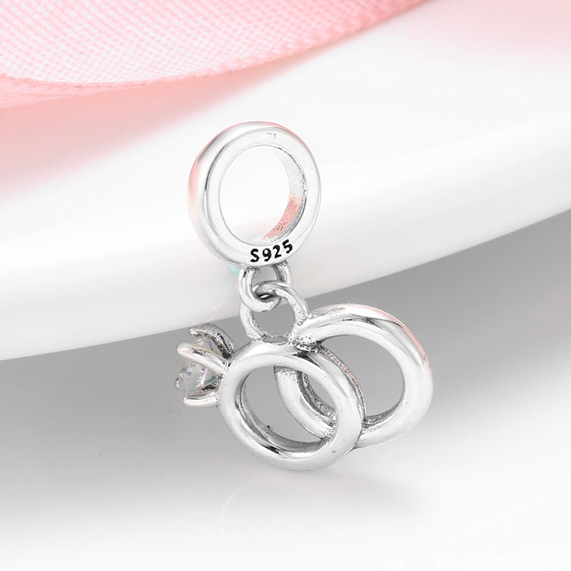 S925 Sterling Silver Wedding Ring Dangle Charm Couple Ring Pendant Bead For DIY Charm Bracelet Necklace Jewelry Gift