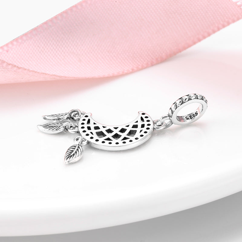 S925 Sterling Silver Moon Dangle Charm Hollow Tassel Leaf Pendant Bead For DIY Charm Bracelet Necklace Jewelry Gift