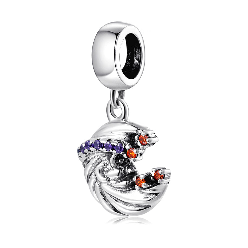S925 Sterling Silver Textured Moon Dangle Charm Purple Red Pendant Bead For DIY Charm Bracelet Necklace Jewelry Gift