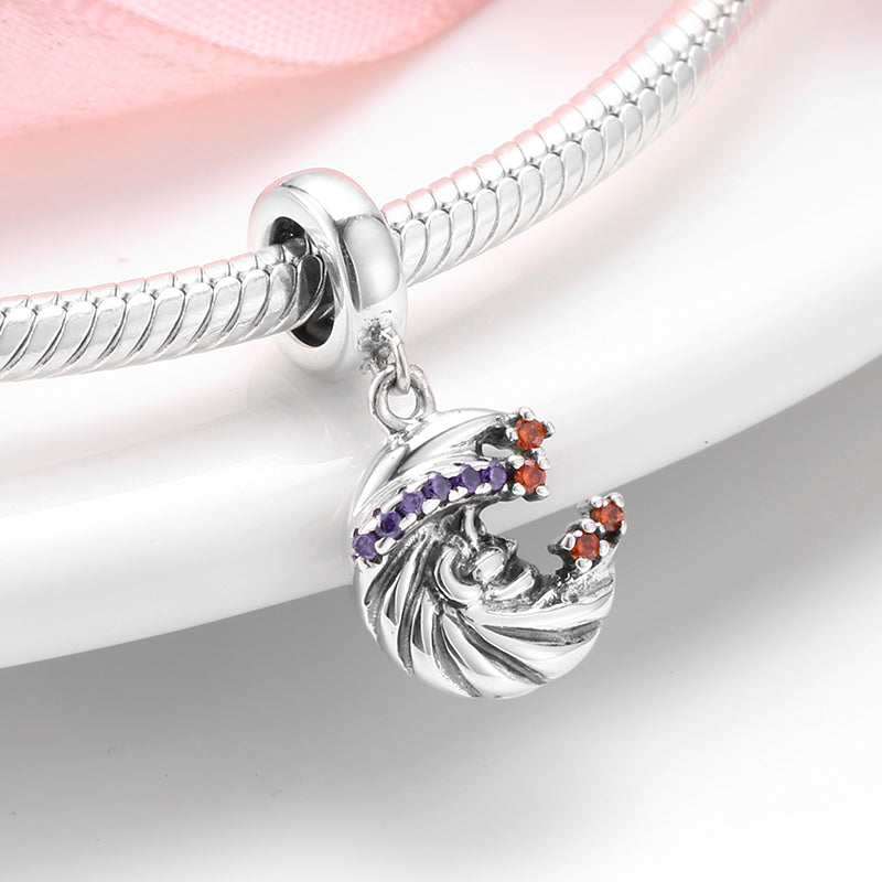 S925 Sterling Silver Textured Moon Dangle Charm Purple Red Pendant Bead For DIY Charm Bracelet Necklace Jewelry Gift