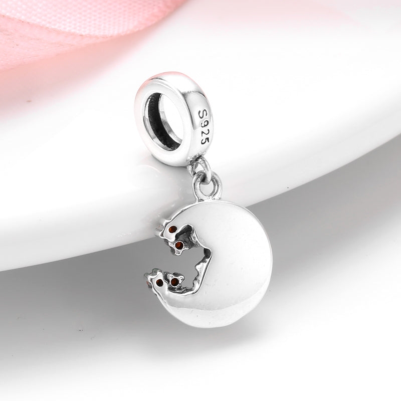 S925 Sterling Silver Textured Moon Dangle Charm Purple Red Pendant Bead For DIY Charm Bracelet Necklace Jewelry Gift