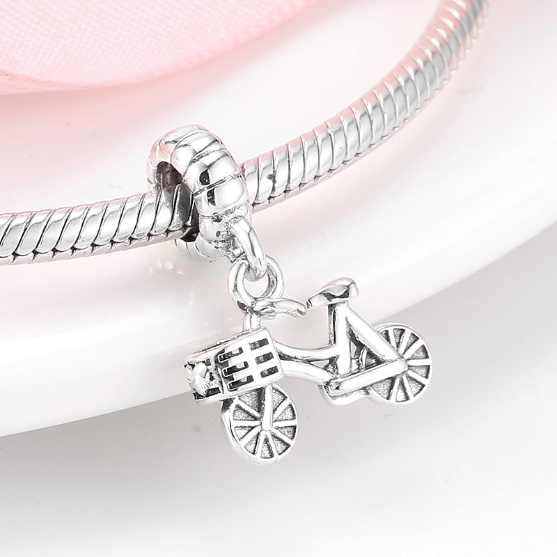 S925 Sterling Silver Bicycle Dangle Charm Creative Cycling Pendant Bead For DIY Charm Bracelet Necklace Jewelry Gift
