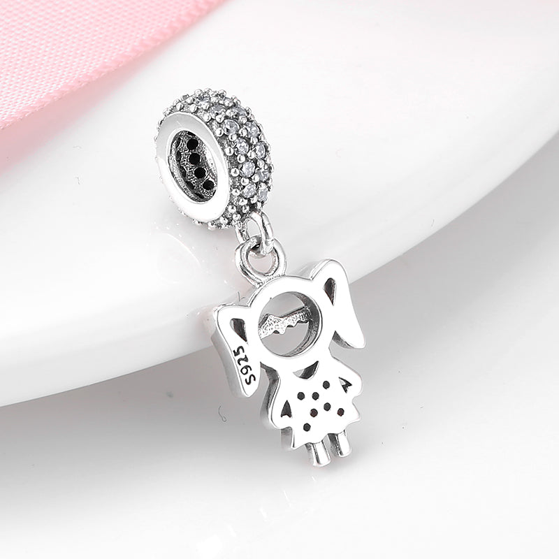 S925 Sterling Silver Cute Girl Dangle Charm Cartoon Pendant Bead For DIY Charm Bracelet Necklace Jewelry Gift