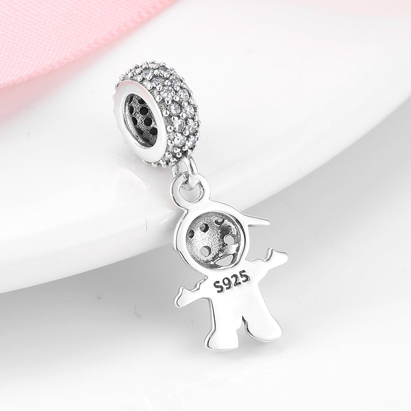 S925 Sterling Silver Boy Dangle Charm Rhinestone Pendant Bead For DIY Charm Bracelet Necklace Jewelry Gift
