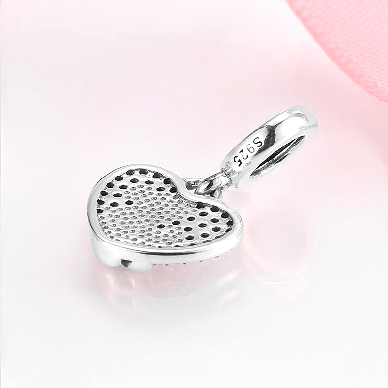 S925 Sterling Silver Heart Dangle Charm Pink Rhinestone Mother And Child Pendant Bead For DIY Charm Bracelet Necklace Jewelry Gift