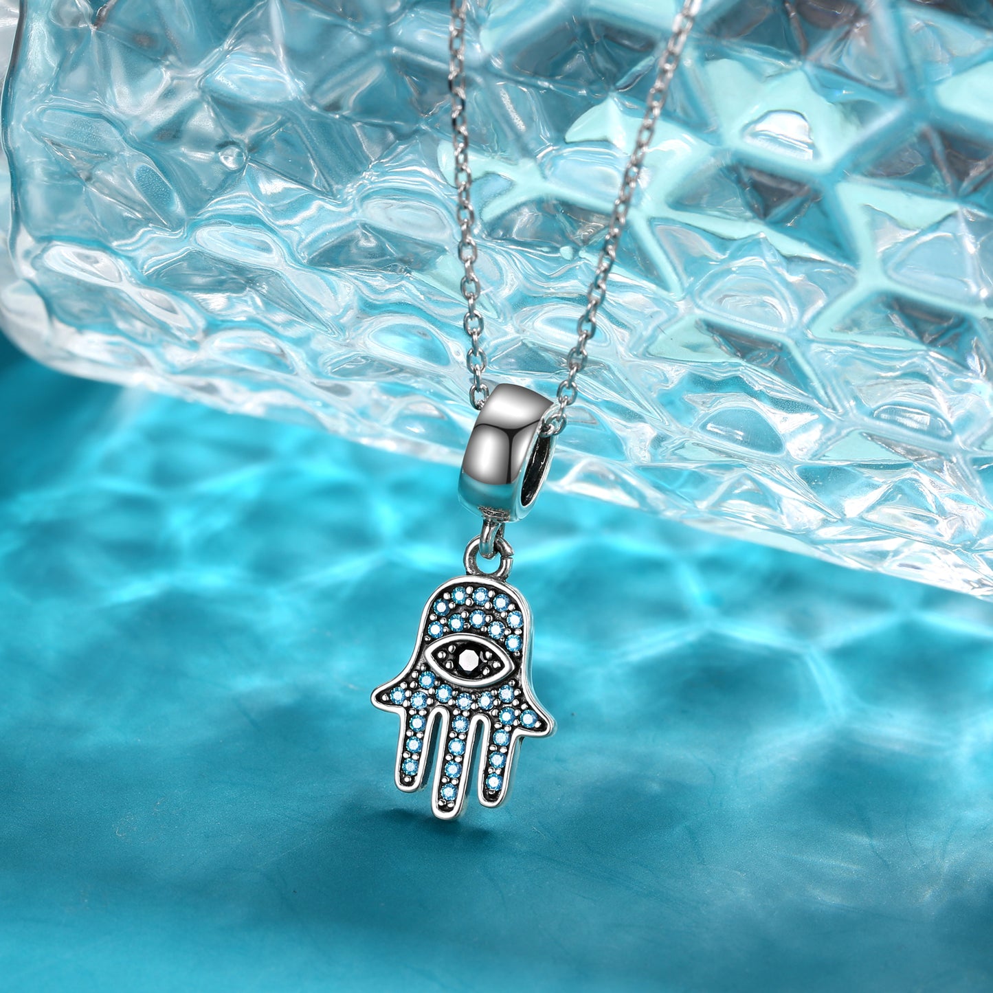 S925 Sterling Silver Hamsa Hand Dangle Charm Blue Eye Pendant Bead For DIY Charm Bracelet Necklace Jewelry Gift