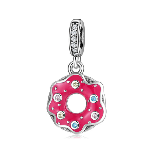 S925 Sterling Silver Donut Macaron Dangle Charm Bead For DIY Bracelet Necklace Jewelry Gift