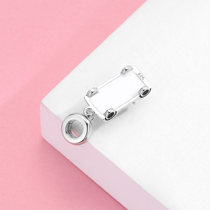 S925 Sterling Silver Car Dangle Charm Pink Rhinestone Creative Pendant Bead For DIY Bracelet Necklace Jewelry Gift