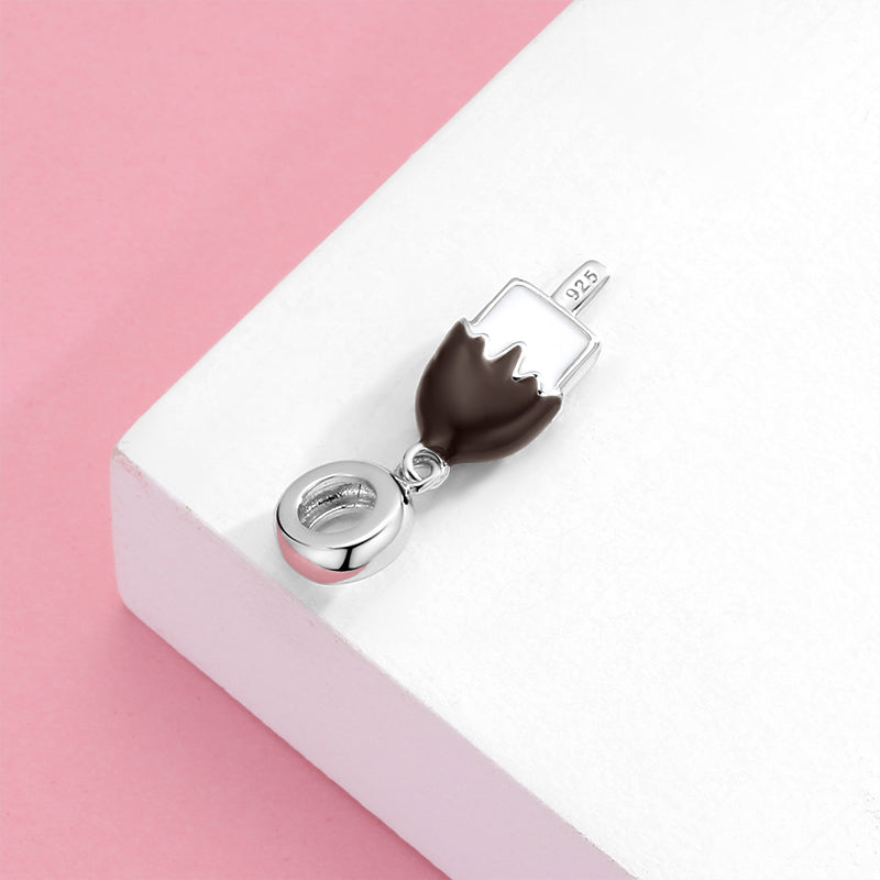 S925 Sterling Silver Ice Cream Dangle Charm Black Rhinestone Pendant Bead For DIY Bracelet Necklace Jewelry Gift