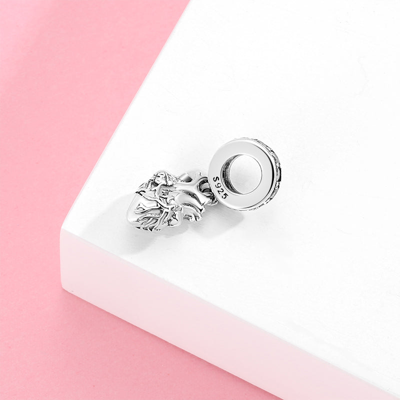 S925 Sterling Silver Anatomical Heart Dangle Charm Rhinestone Pendant Bead For DIY Bracelet Necklace Jewelry Gift