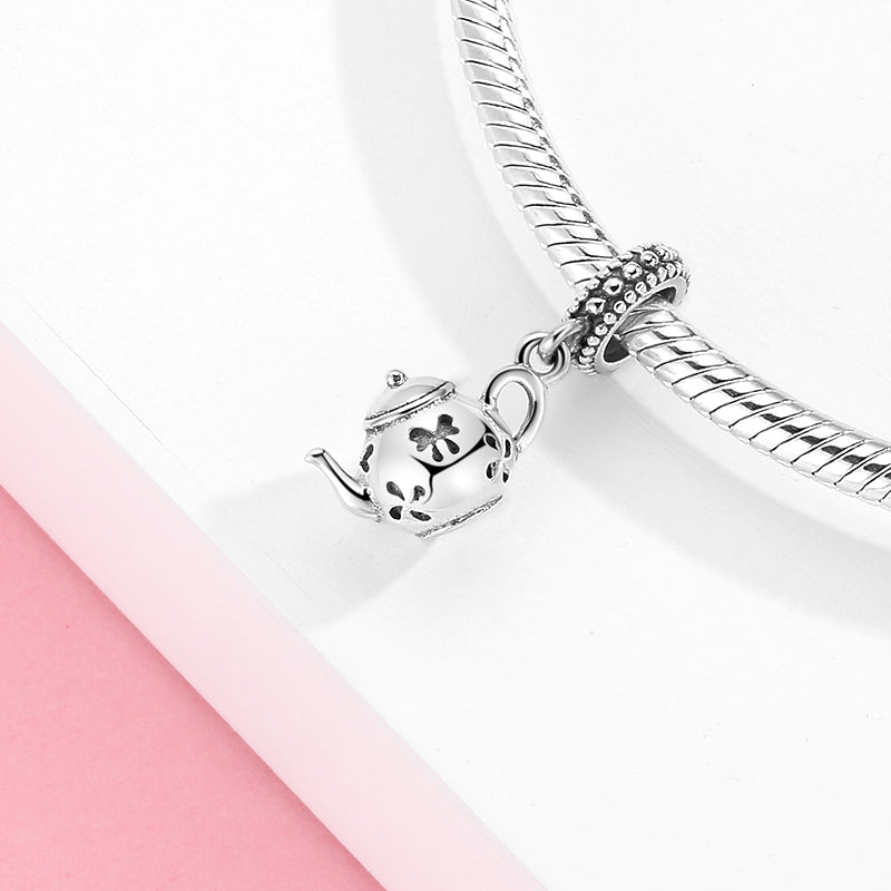 S925 Sterling Silver Teapot Dangle Charm Creative Pendant Bead For DIY Bracelet Necklace Jewelry Gift