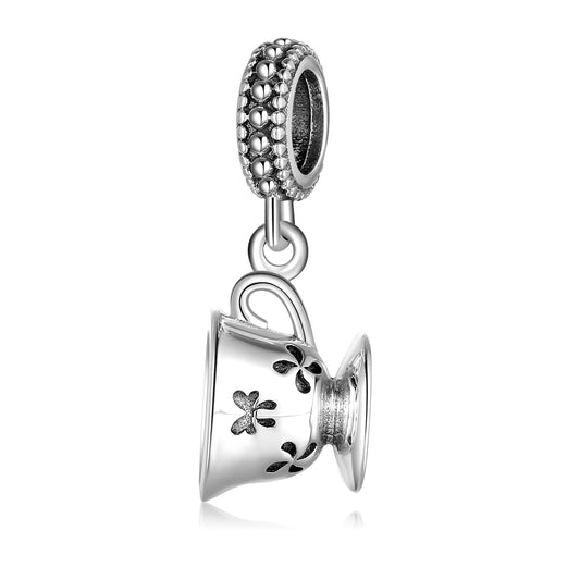 S925 Sterling Silver Teacup Dangle Charm Minimalist Pendant Bead For DIY Bracelet Necklace Jewelry Gift
