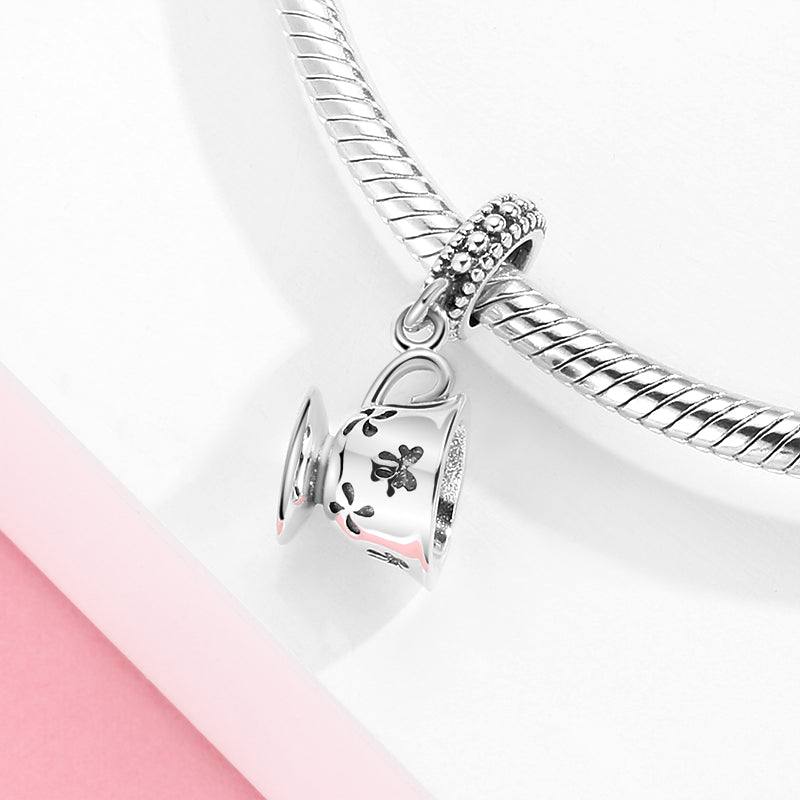 S925 Sterling Silver Teacup Dangle Charm Minimalist Pendant Bead For DIY Bracelet Necklace Jewelry Gift