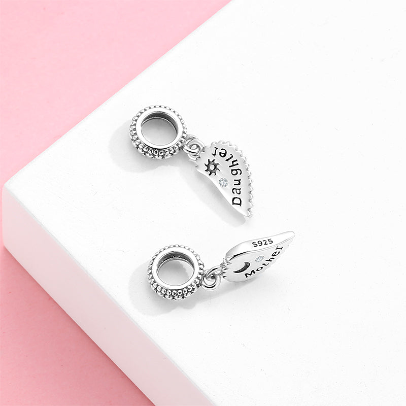 S925 Sterling Silver Mother-Daughter Heart Dangle Charm Minimalist Pendant Bead For DIY Bracelet Necklace Jewelry Gift
