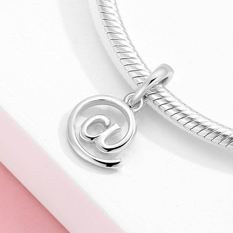 S925 Sterling Silver At Symbol Dangle Charm Creative Minimalist Pendant Bead For DIY Bracelet Necklace Jewelry Gift