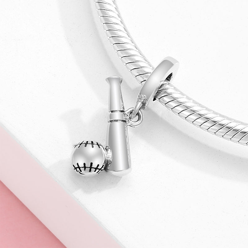 S925 Sterling Silver Baseball Bat Dangle Charm Sports Pendant Bead For DIY Bracelet Necklace Jewelry Gift