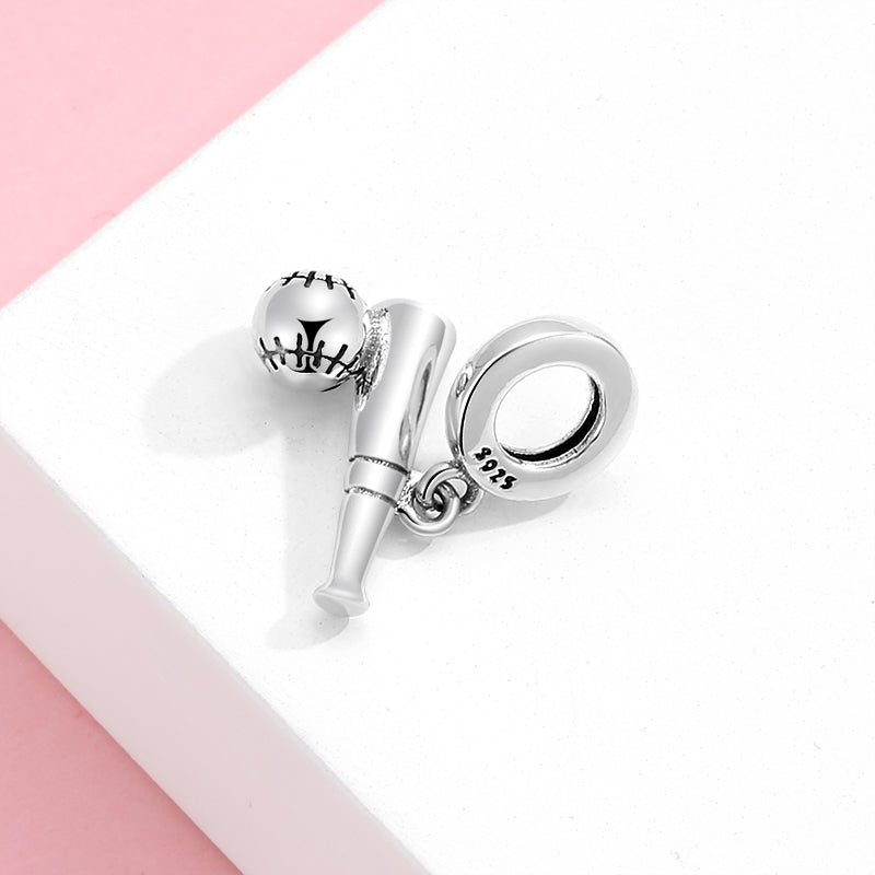 S925 Sterling Silver Baseball Bat Dangle Charm Sports Pendant Bead For DIY Bracelet Necklace Jewelry Gift