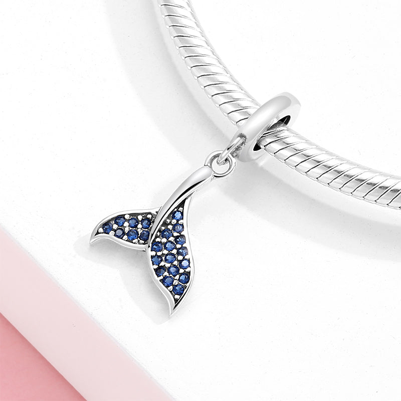 S925 Sterling Silver Mermaid Tail Dangle Charm Ocean Blue Rhinestone Pendant Bead For DIY Bracelet Necklace Jewelry Gift