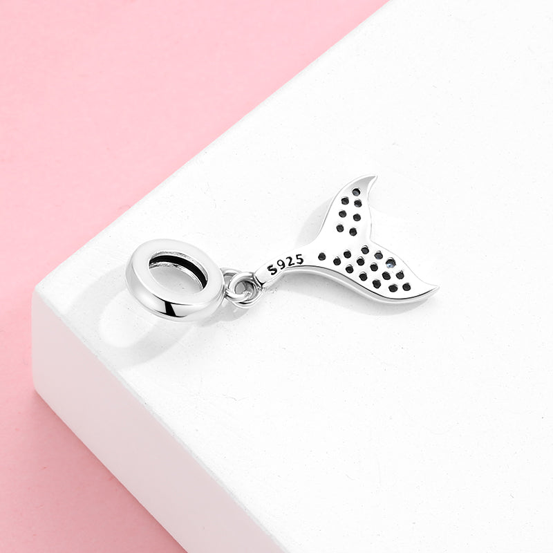 S925 Sterling Silver Mermaid Tail Dangle Charm Ocean Blue Rhinestone Pendant Bead For DIY Bracelet Necklace Jewelry Gift
