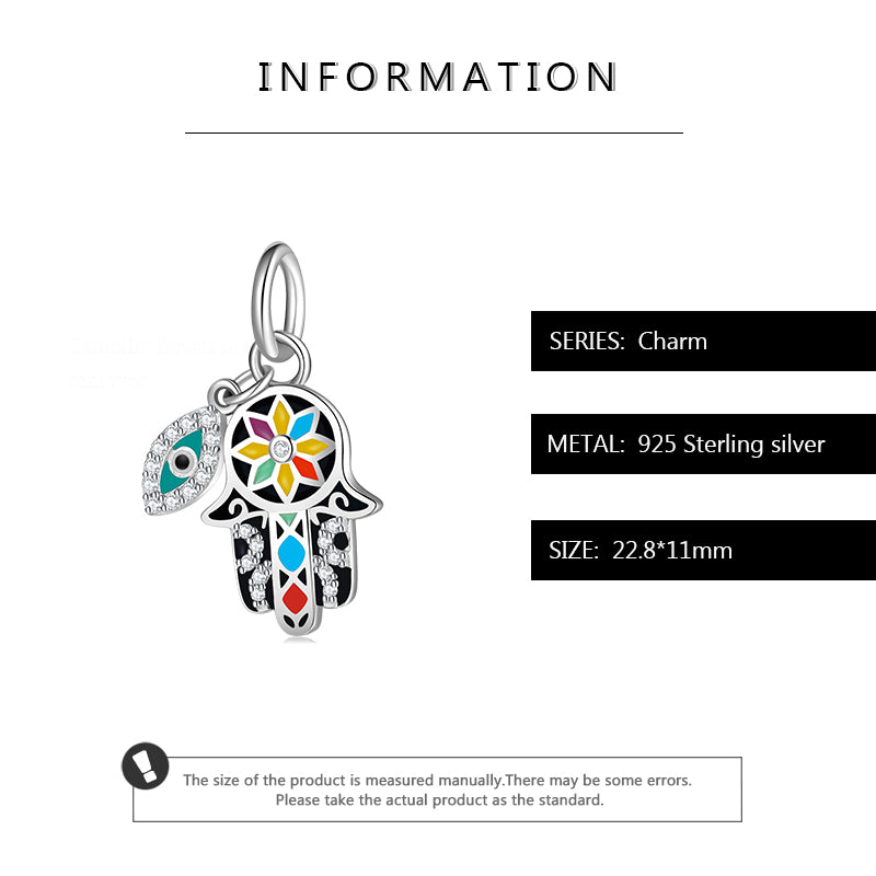 S925 Sterling Silver Hamsa Hand Dangle Charm Blue Eye Resin Pendant Bead For DIY Bracelet Necklace Jewelry Gift