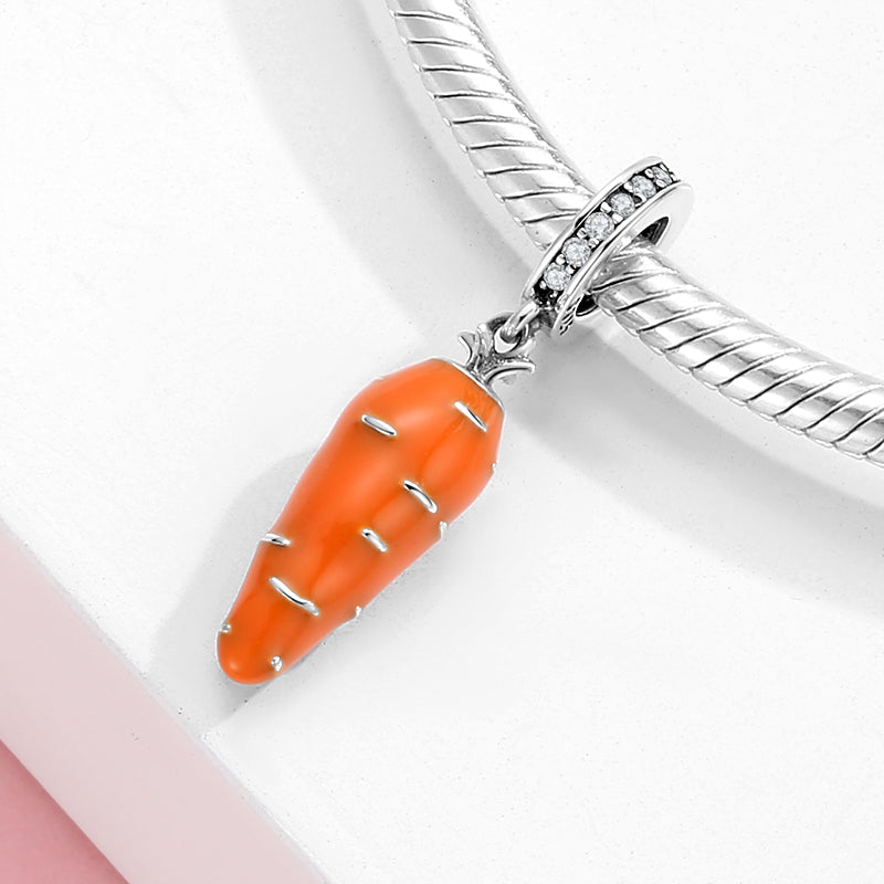 S925 Sterling Silver Carrot Dangle Charm Cute Resin Pendant Bead For DIY Bracelet Necklace Jewelry Gift