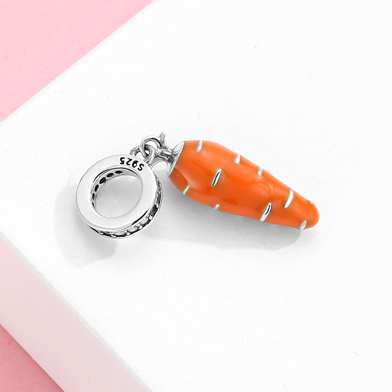 S925 Sterling Silver Carrot Dangle Charm Cute Resin Pendant Bead For DIY Bracelet Necklace Jewelry Gift