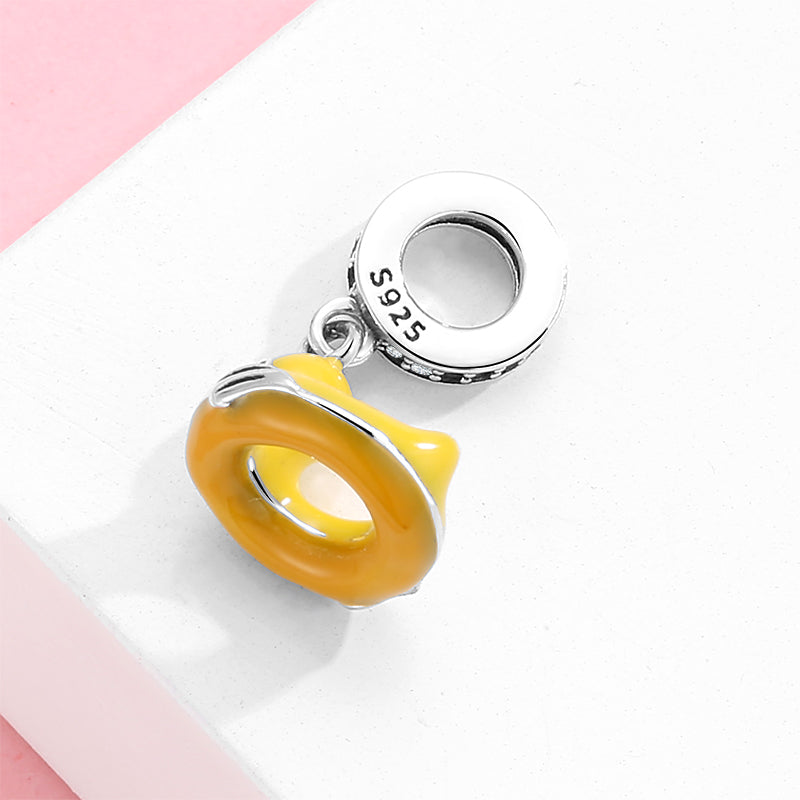 S925 Sterling Silver Colorful Enamel Duck Swim Ring Dangle Charm, Cute Summer Animal Bead For DIY Bracelet Necklace, Pandora Compatible Jewelry Accessory Gift