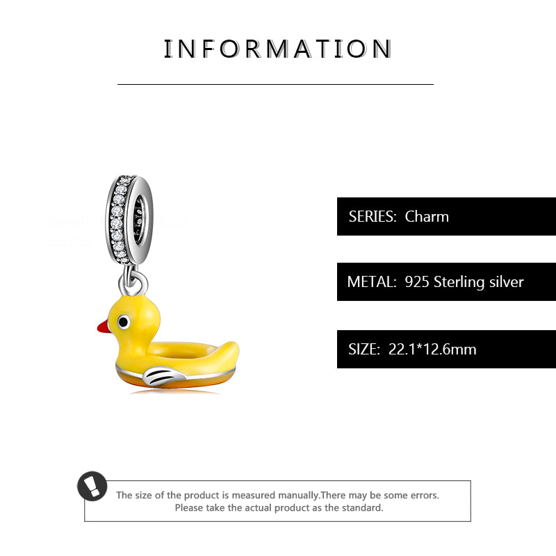 S925 Sterling Silver Colorful Enamel Duck Swim Ring Dangle Charm, Cute Summer Animal Bead For DIY Bracelet Necklace, Pandora Compatible Jewelry Accessory Gift