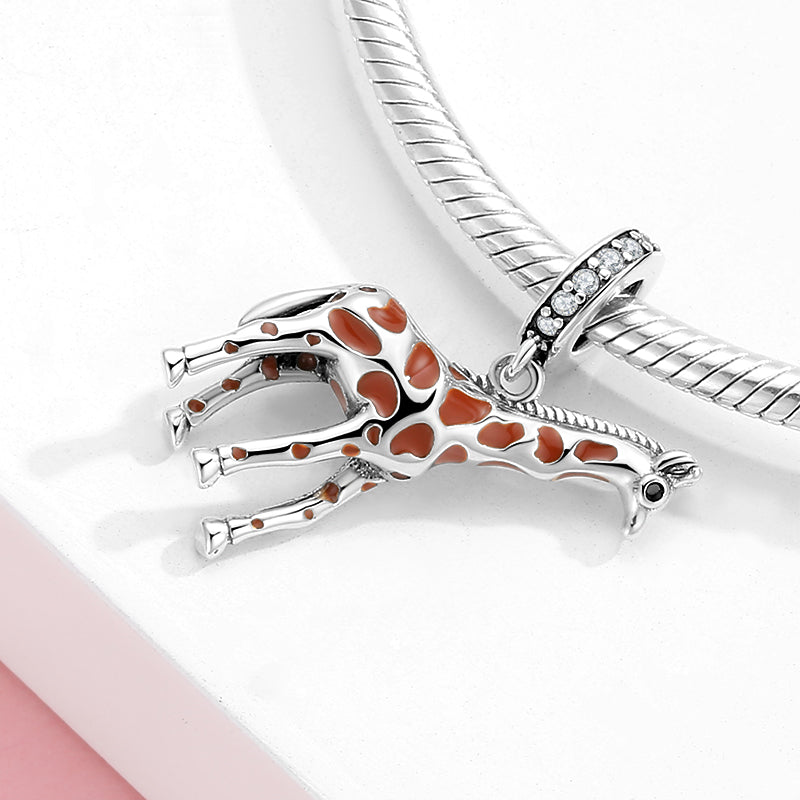 S925 Sterling Silver Giraffe Dangle Charm, Elegant Animal Bead, European Fashion For DIY Bracelet Necklace, Pandora Compatible Jewelry Accessory Gift