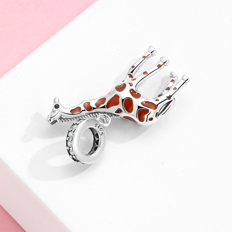 S925 Sterling Silver Giraffe Dangle Charm, Elegant Animal Bead, European Fashion For DIY Bracelet Necklace, Pandora Compatible Jewelry Accessory Gift