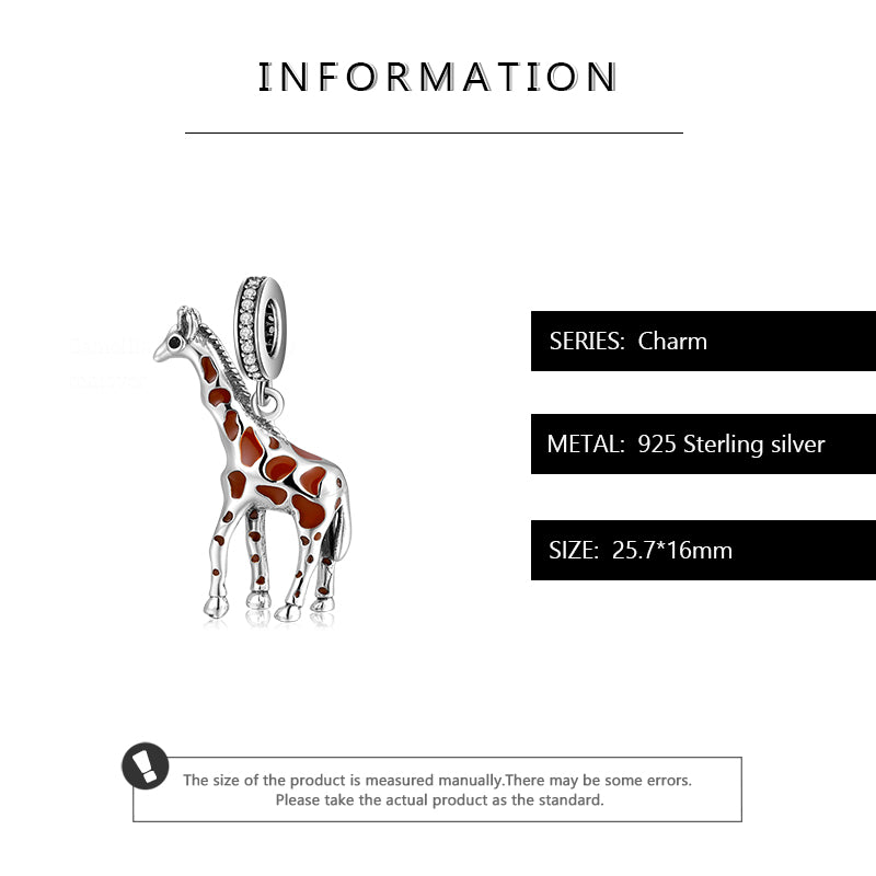 S925 Sterling Silver Giraffe Dangle Charm, Elegant Animal Bead, European Fashion For DIY Bracelet Necklace, Pandora Compatible Jewelry Accessory Gift