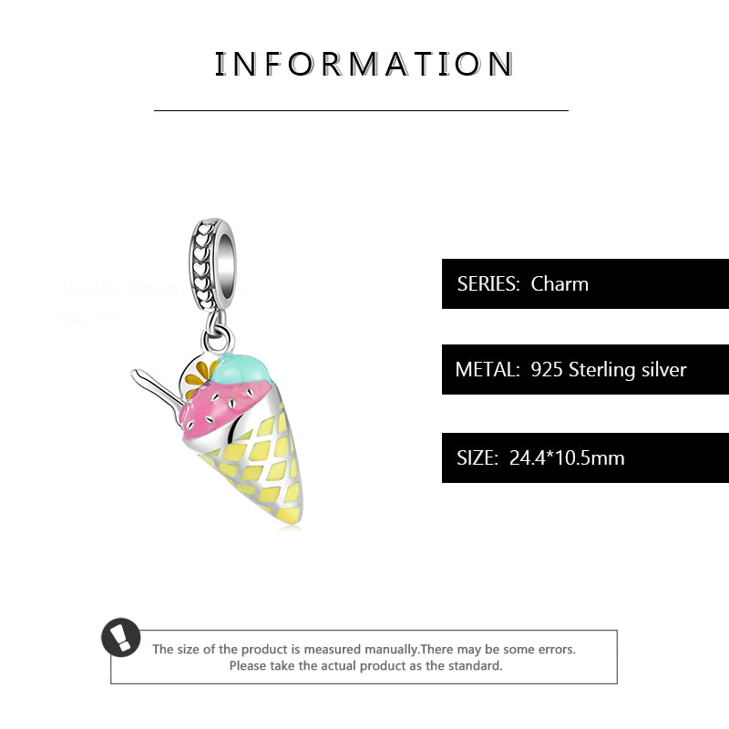S925 Sterling Silver Ice Cream Dangle Charm Enamel Summer Pendant Bead For DIY Bracelet Necklace Jewelry Gift