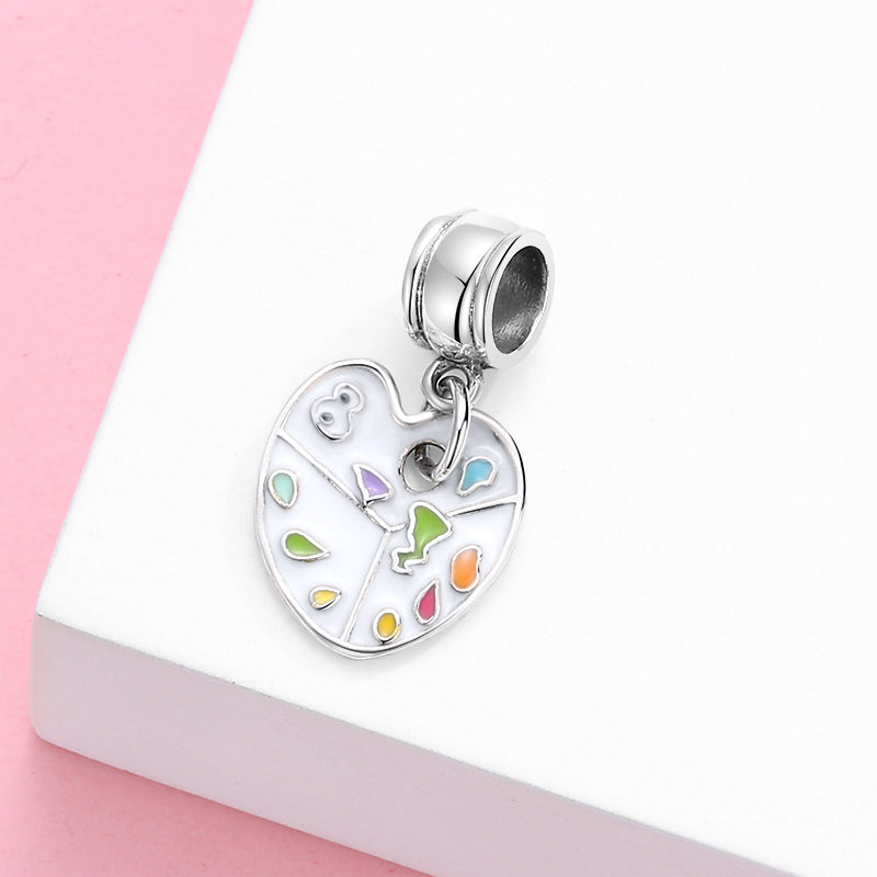 S925 Sterling Silver Heart Palette Dangle Charm Creative Painting Pendant Bead For DIY Bracelet Necklace Jewelry Gift