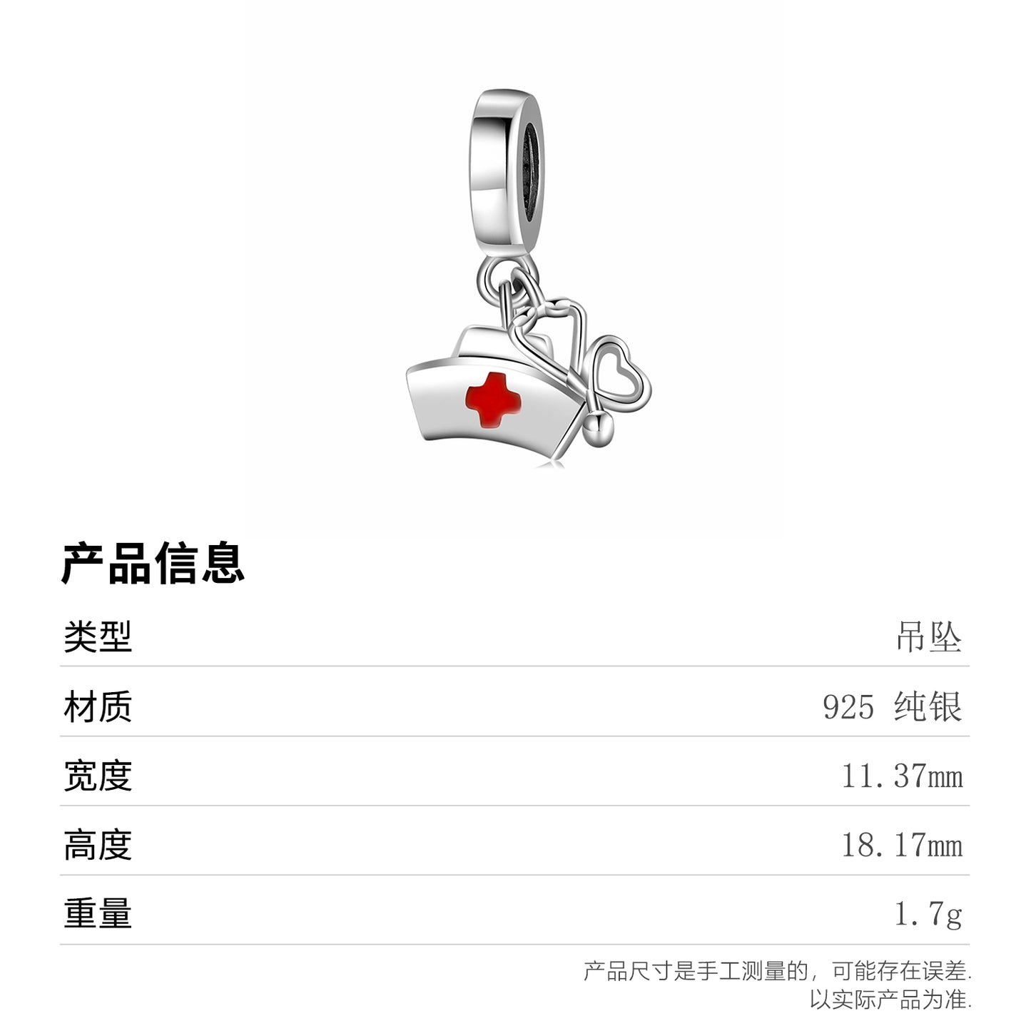 S925 Sterling Silver Nurse Hat Stethoscope Dangle Charm Pendant Bead For DIY Bracelet Necklace Jewelry Gift