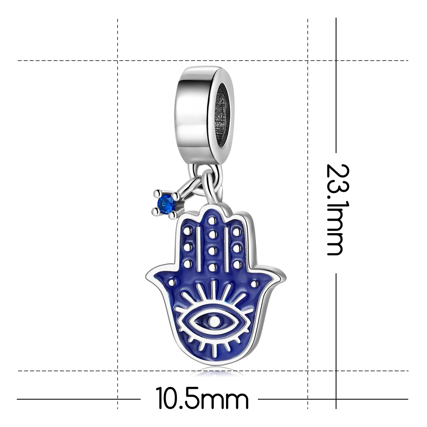 S925 Sterling Silver Hamsa Hand Dark Blue Enamel Dangle Charm Pendant Bead For DIY Bracelet Necklace Jewelry Gift
