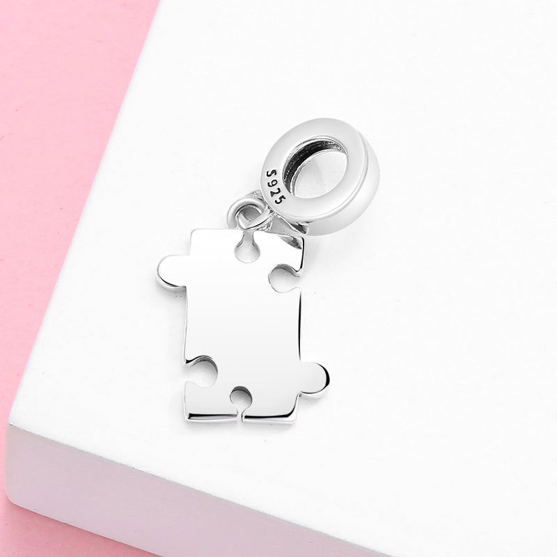 S925 Sterling Silver Puzzle Dangle Charm Couple Style Color Enamel Pendant Bead For DIY Bracelet Necklace Jewelry Gift