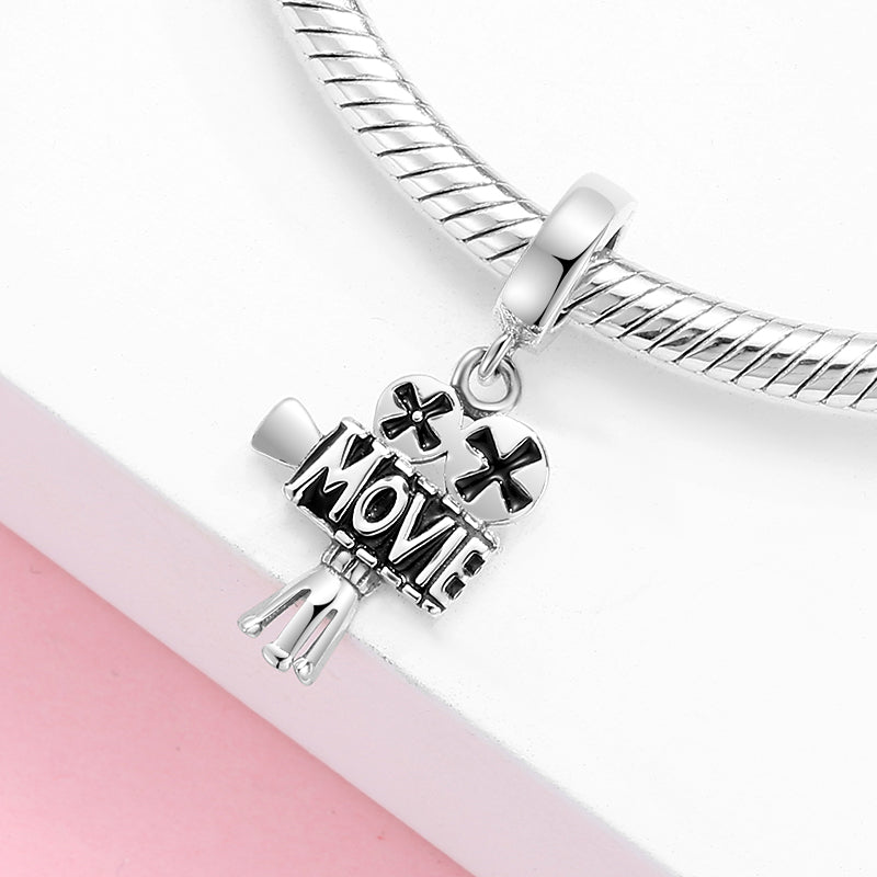 Original Movie Camera Dangle Charm 925 Sterling Silver Vintage Film Camera Pendant Bead For DIY Charm Bracelet Necklace Jewelry Making Gift