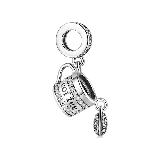 Coffee Pot Dangle Charm 925 Sterling Silver Sparkling Coffee Maker Pendant Bead For DIY Charm Bracelet Necklace Vintage Kitchen Jewelry Gift